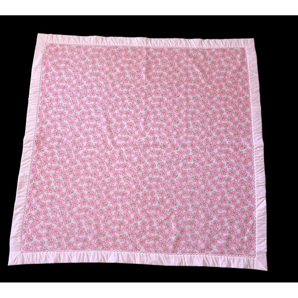 Pink Baby Blanket Flowers Floral Fleece Security Lovey Soft Unique Stitching 41"
